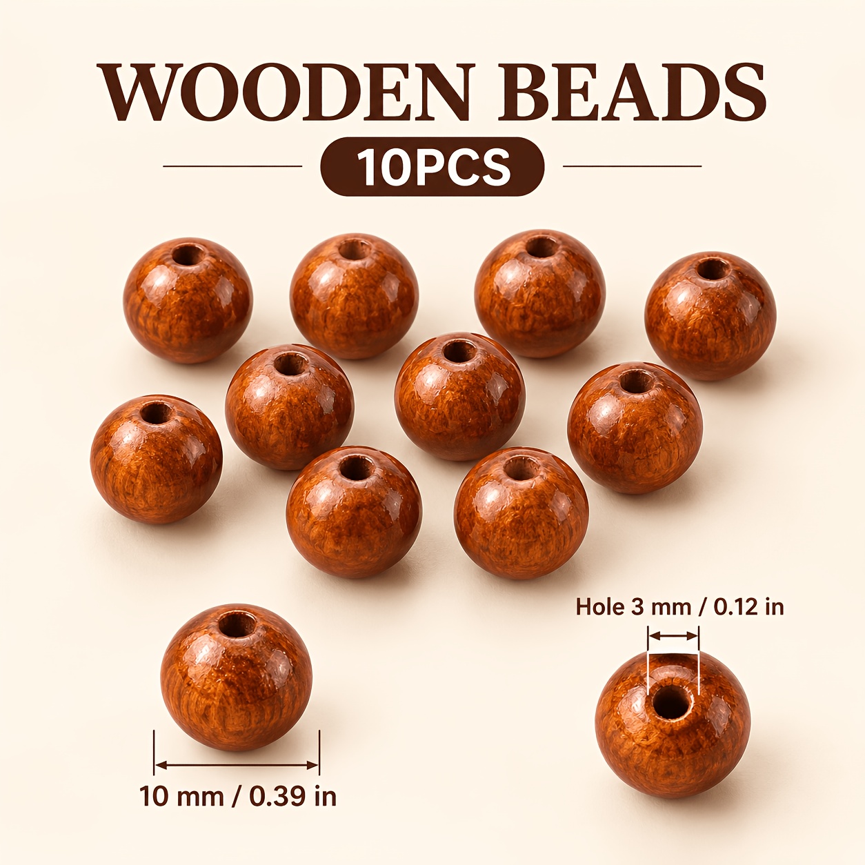 10pcs Wood Round Spacer Beads for DIY Jewellery Making